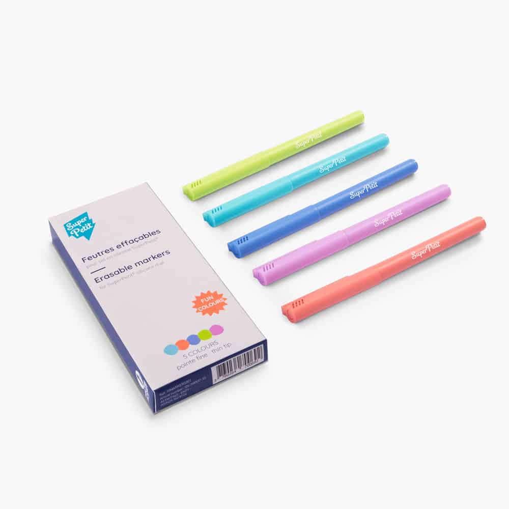 Boîte de 5 feutres pastel pointe fine SuperPetit pour silicone