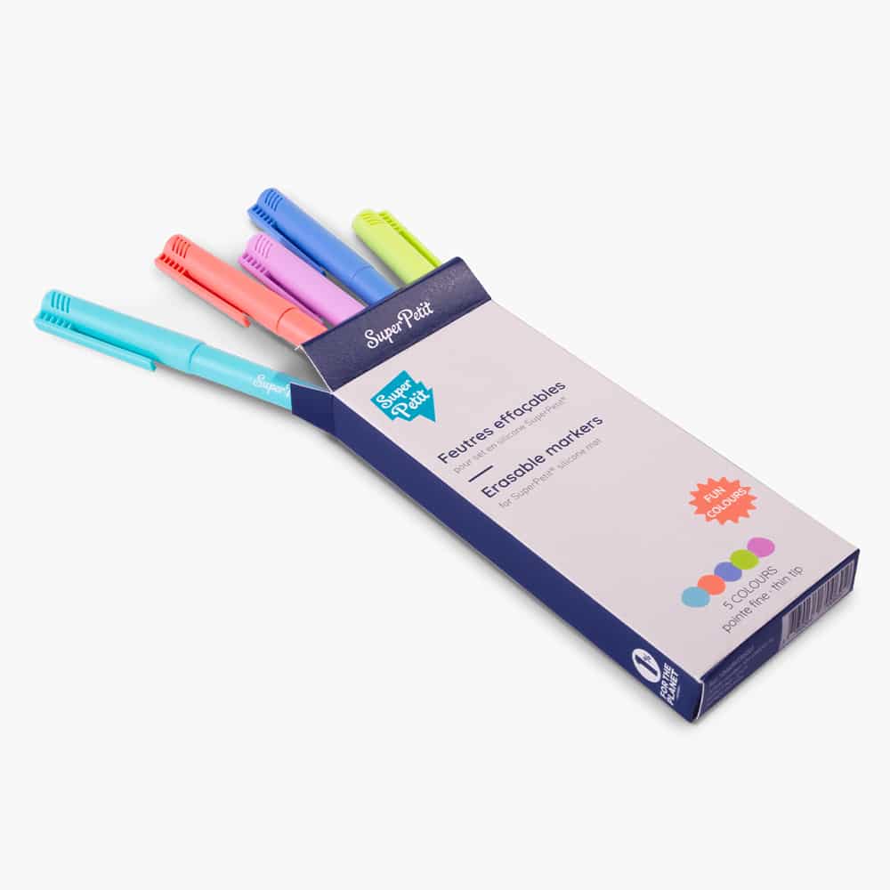 Boîte de 5 feutres pastel pointe fine SuperPetit pour silicone