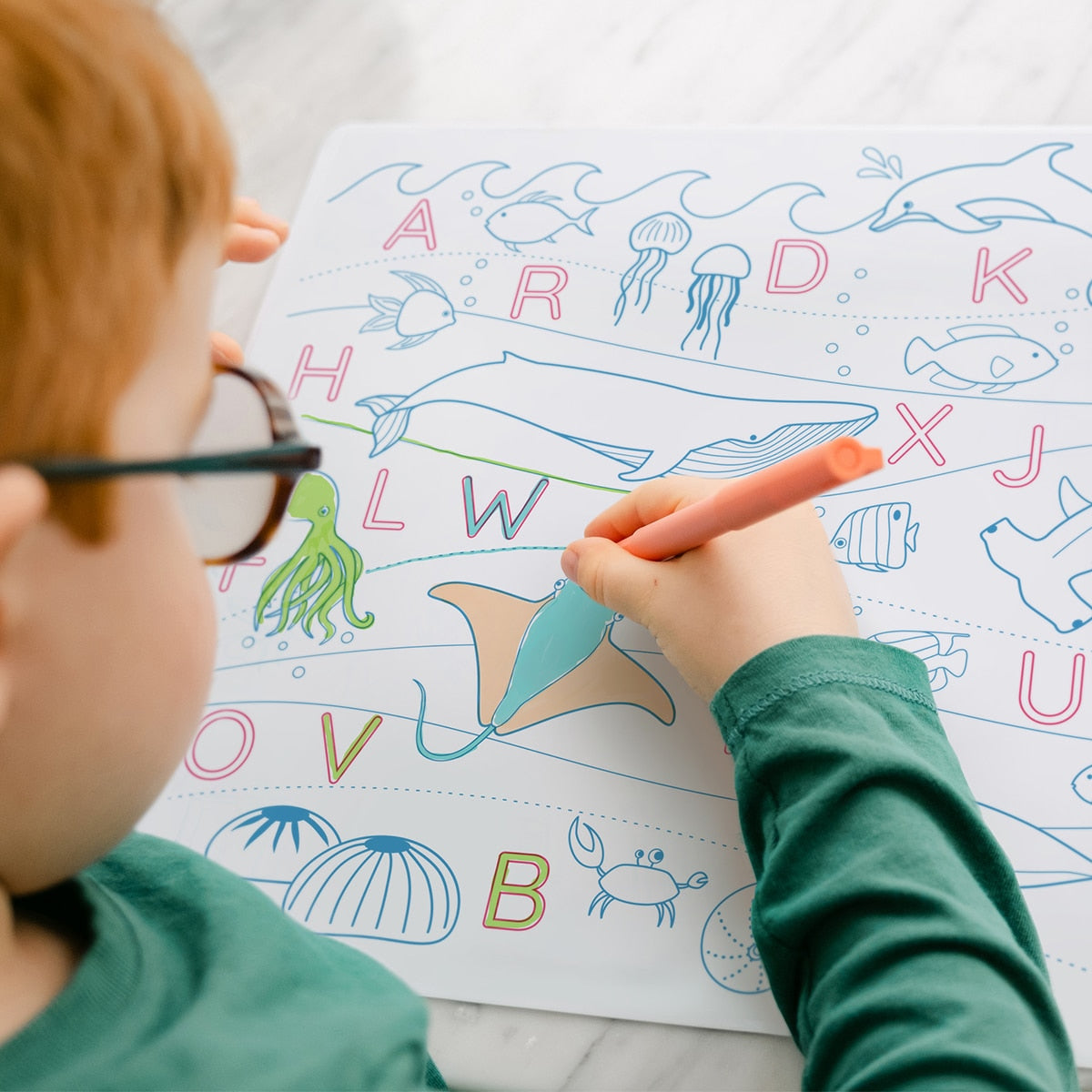 Coloriage éducatif réversible en silicone SuperPetit, alphabet et animaux marins
