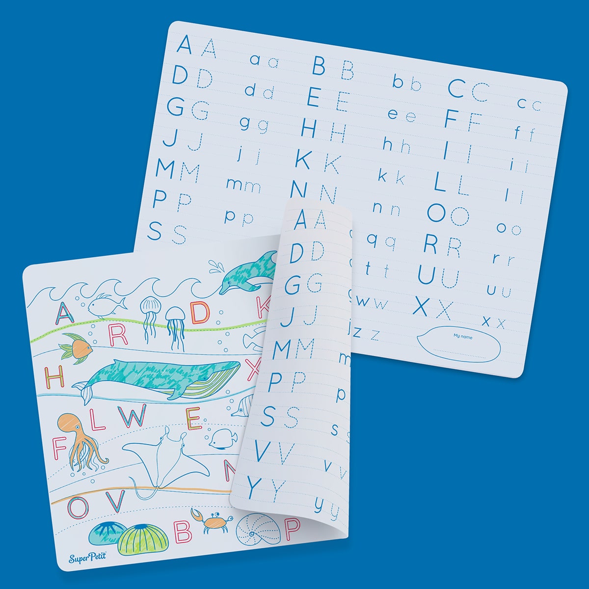 Coloriage éducatif réversible en silicone SuperPetit, alphabet et animaux marins