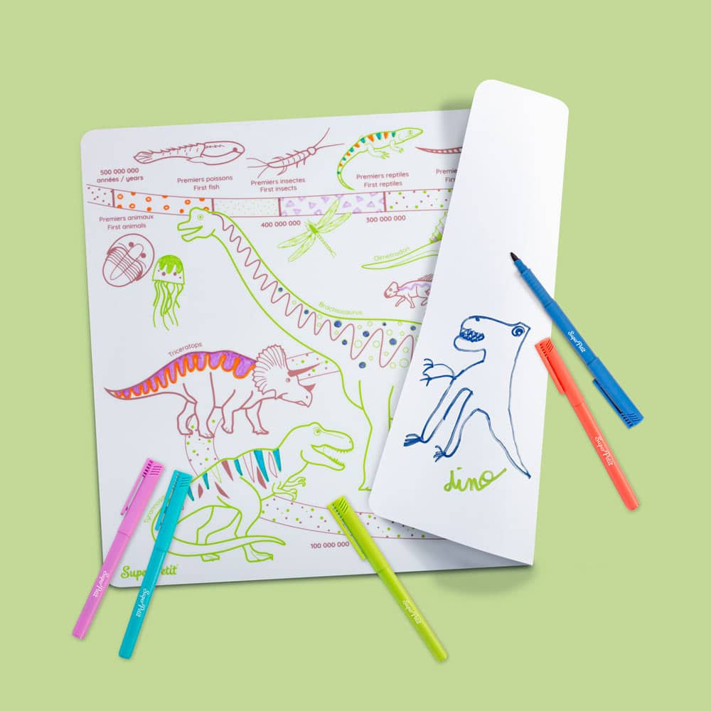 Coloriage éducatif réversible en silicone SuperPetit, frise chronologique des dinosaures