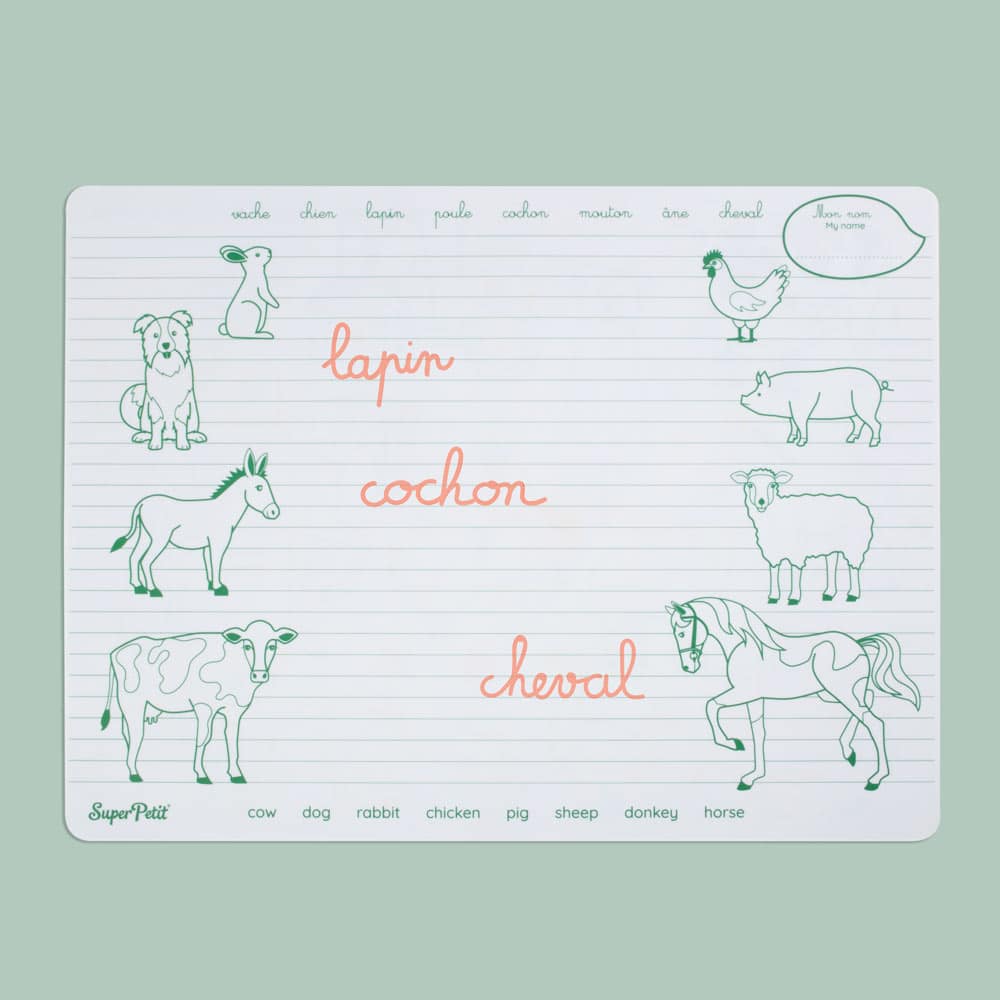 Coloriage éducatif réversible en silicone SuperPetit, animaux de la ferme bilingue