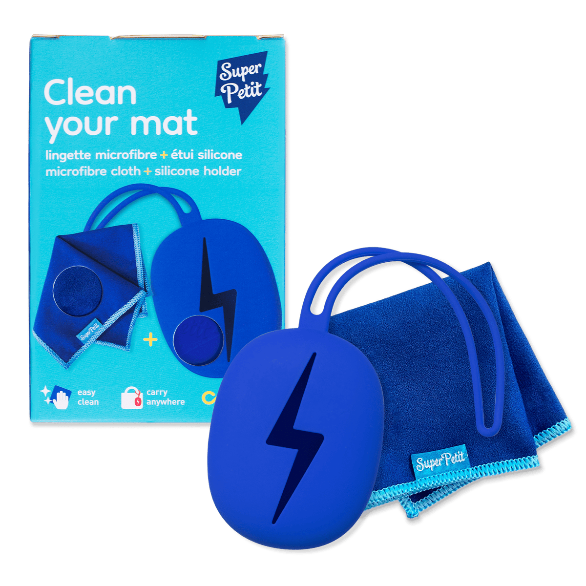 Lingette microfibre et étui en silicone SuperPetit – coloris Bleu