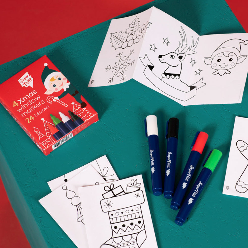Boîte de 4 feutres pour vitres et 24 motifs de Noël SuperPetit