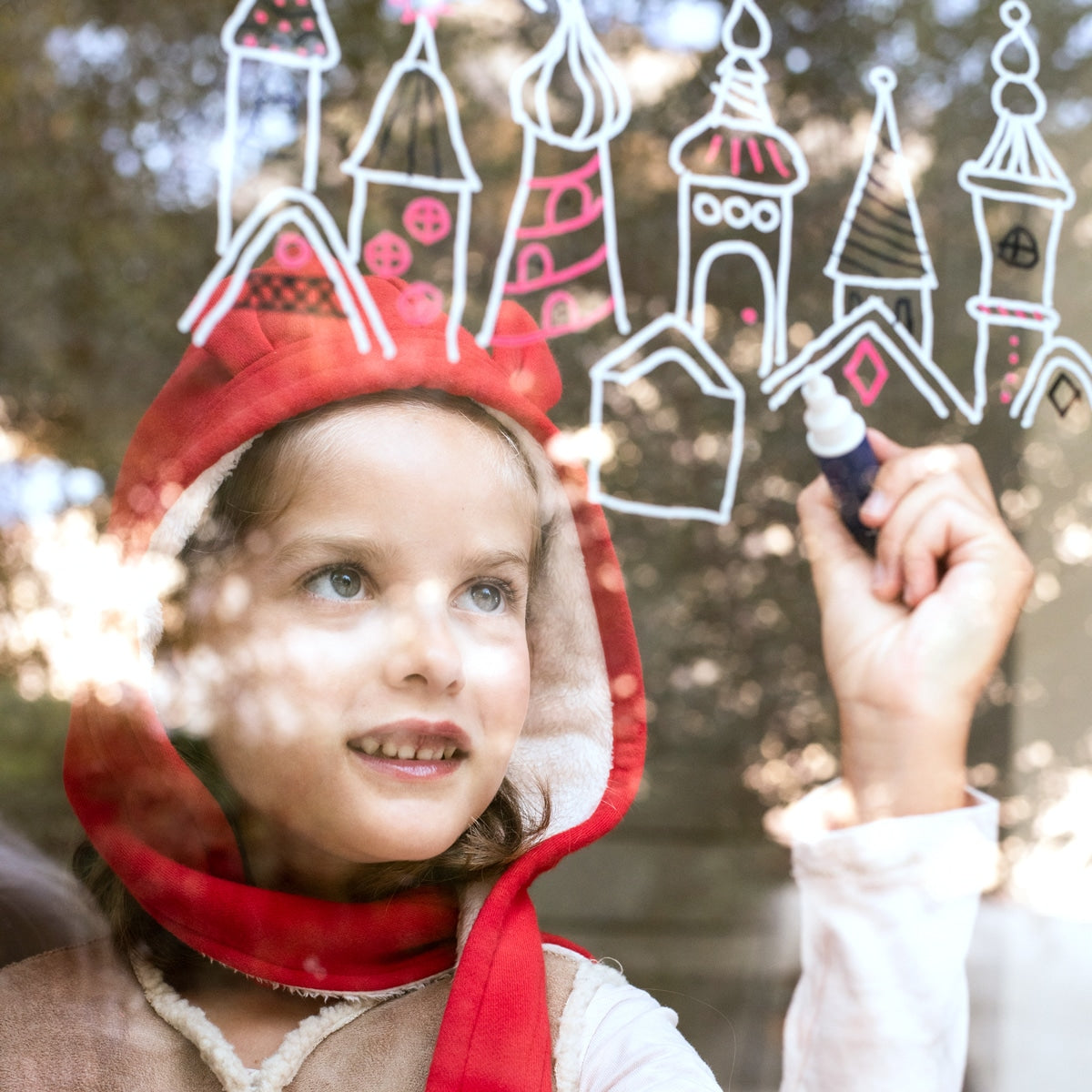 Boîte de 4 feutres pour vitres SuperPetit avec motifs de Noël à reproduire